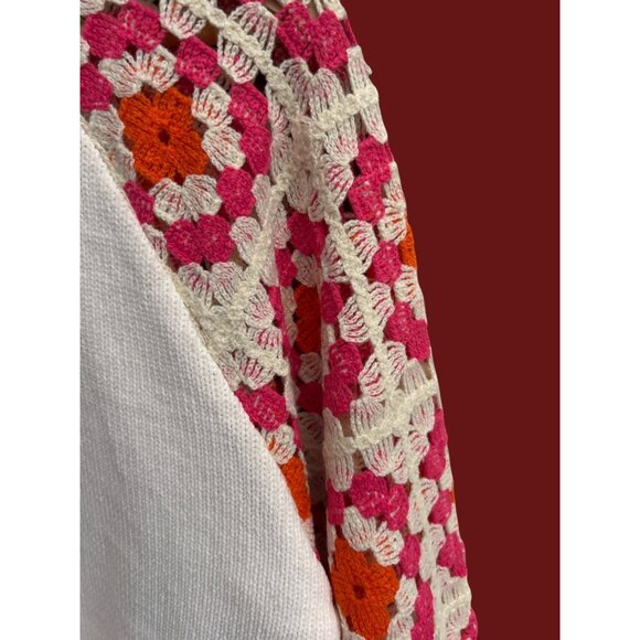 Zara Crochet Sleeve Granny Square Sweater Boho Retro Colorful Knit Pullover - Picture 6 of 8